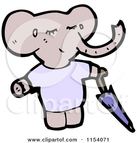 Cartoon of an Elephant with an Umbrella - Royalty Free Vector Illustration by lineartestpilot