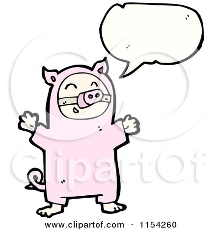 Cartoon of a Talking Kid in a Pig Costume - Royalty Free Vector Illustration by lineartestpilot