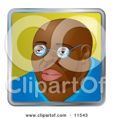 People Internet Messenger Avatar of a Bald African American Man Wearing Glasses Clipart Illustration by AtStockIllustration
