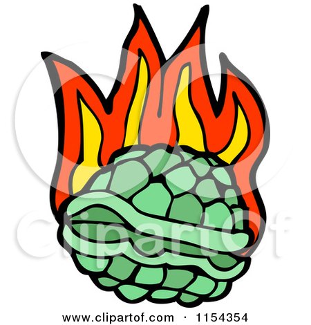 Cartoon of a Flaming Green Turtle Shell - Royalty Free Vector Illustration by lineartestpilot