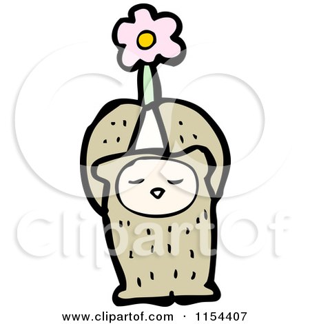 Cartoon of a Bear Holding up a Flower - Royalty Free Vector Illustration by lineartestpilot