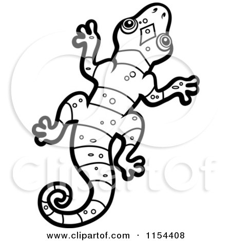 Cartoon Clipart Of A Black And White Lizard - Vector Outlined Coloring Page by Cory Thoman
