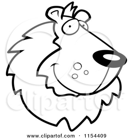 Cartoon Clipart Of A Black And White Handsome Lion Face - Vector Outlined Coloring Page by Cory Thoman