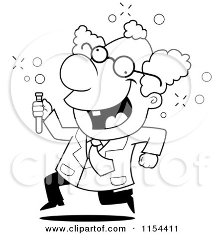 Cartoon Clipart Of A Black And White Male Scientist Running with a Test Tube - Vector Outlined Coloring Page by Cory Thoman