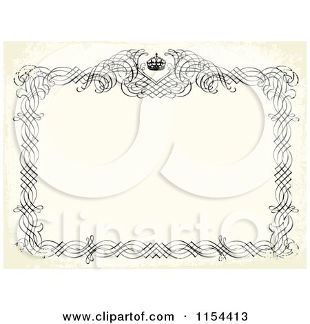 Clipart of a Grungy Ornate Frame with a Crown and Copyspace - Royalty Free Vector Illustration by BestVector