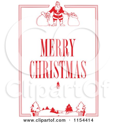Clipart of a Red Santa and Winter Border with Merry Christmas Text - Royalty Free Vector Illustration by BestVector