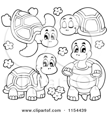 Cartoon of Outlined Turtles - Royalty Free Vector Illustration by visekart