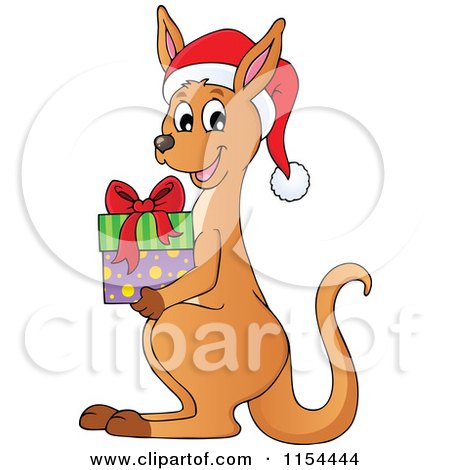 Cartoon of a Christmas Kangaroo Holding a Gift - Royalty Free Vector Illustration by visekart