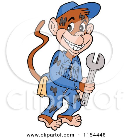 Cartoon of a Grease Monkey Mechanic Holding a Wrench - Royalty Free Vector Illustration by LaffToon