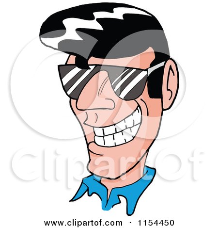 Cartoon of a Grinning 50s Greaser Man Wearing Shades - Royalty Free Vector Illustration by LaffToon