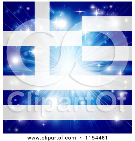 Clipart of a Firework Burst over a Greek Flag - Royalty Free Vector Illustration by AtStockIllustration