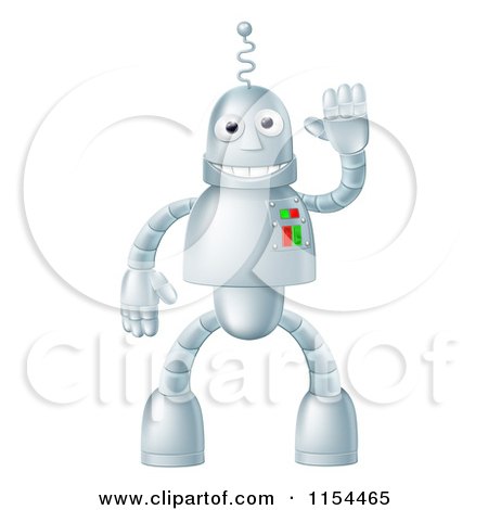 Cartoon of a Friendly Waving Robot Mascot - Royalty Free Vector Illustration by AtStockIllustration