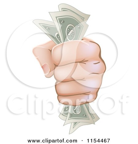 Cartoon of a Hand with a Fist Full of Cash Money - Royalty Free Vector Illustration by AtStockIllustration