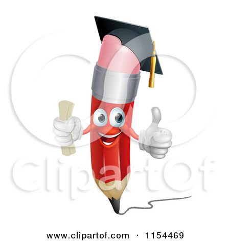 Cartoon of a Happy Red Pencil Mascot Graduate Holding a Thumb up - Royalty Free Vector Illustration by AtStockIllustration