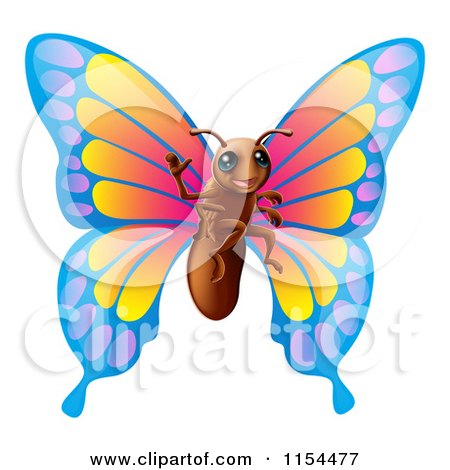 Cartoon of a Friendly Waving Butterfly Mascot - Royalty Free Vector Illustration by AtStockIllustration