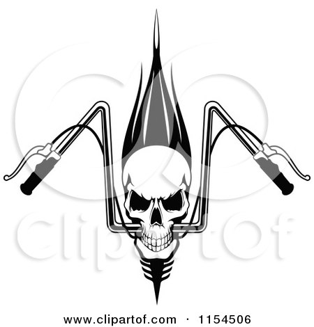 Clipart of a Black and White Skull with Motorcycle Handlebars - Royalty Free Vector Illustration by Vector Tradition SM