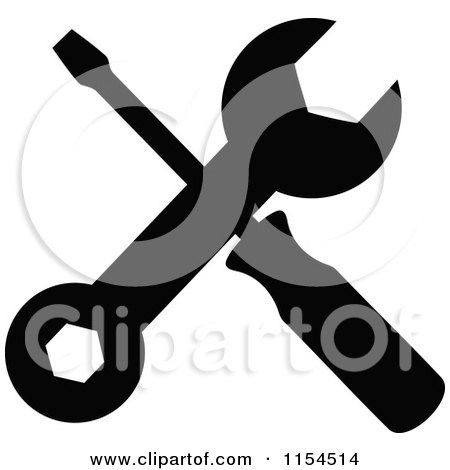 Clipart of a Crossed Silhouetted Screwdriver and Spanner Wrench - Royalty Free Vector Illustration by Vector Tradition SM