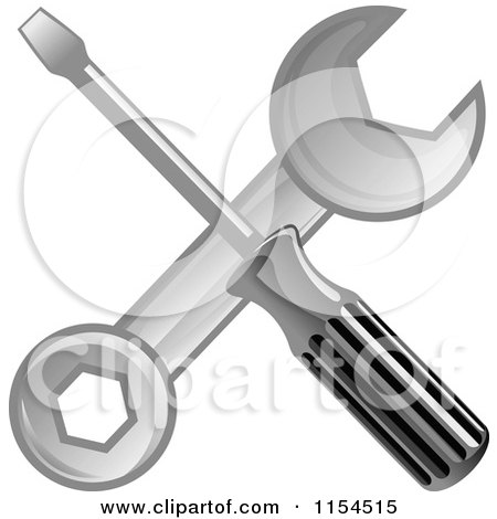 Clipart of a Crossed Screwdriver and Spanner Wrench - Royalty Free Vector Illustration by Vector Tradition SM