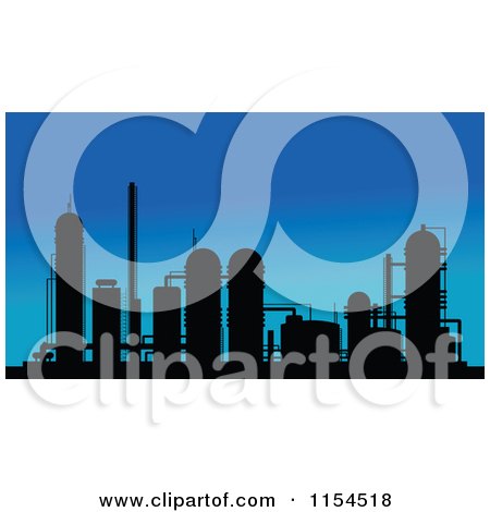 Clipart of a Silhouetted Refinery Against Blue - Royalty Free Vector Illustration by Vector Tradition SM