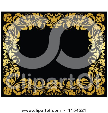 Clipart of a Frame of Ornate Golden Vines on Black - Royalty Free Vector Illustration by Vector Tradition SM
