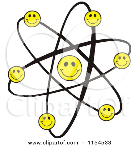 Cartoon of an Atom with Happy Smiley Faces - Royalty Free Vector Illustration by Johnny Sajem