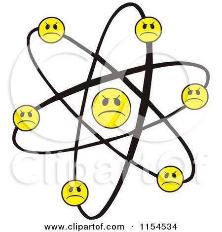 Cartoon of an Atom with Unhappy Smiley Faces - Royalty Free Vector Illustration by Johnny Sajem