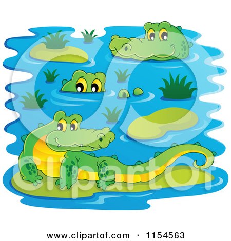 Cartoon of Happy Crocodiles in a Pond - Royalty Free Vector Illustration by visekart
