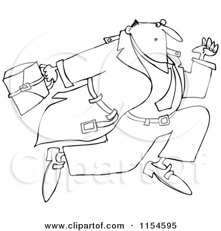 Cartoon of an Outlined Businessman Sprinting - Royalty Free Vector Clipart by djart