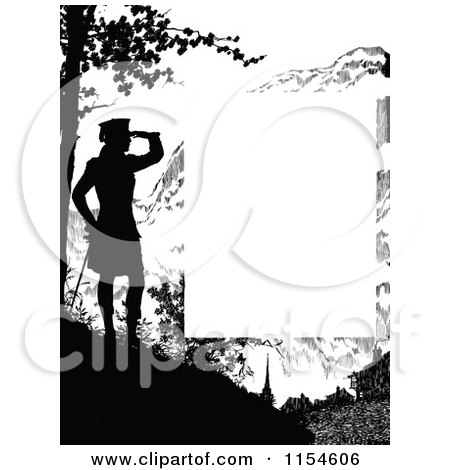 Clipart of a Retro Vintage Silhouetted Woman Viewing Page Border - Royalty Free Vector Clipart by Prawny Vintage