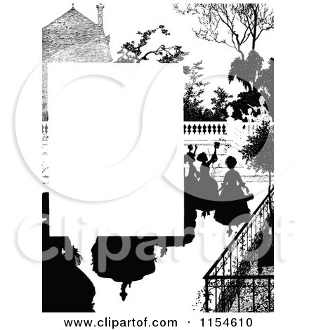 Clipart of a Retro Vintage Silhouetted People Page Border - Royalty Free Vector Clipart by Prawny Vintage