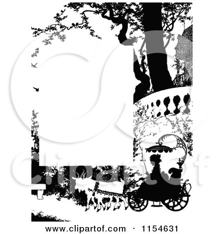 Clipart of a Retro Vintage Silhouetted Girl in a Cart Page Border - Royalty Free Vector Clipart by Prawny Vintage