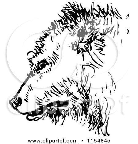 Clipart of a Retro Vintage Black and White Dog Face - Royalty Free Vector Clipart by Prawny Vintage