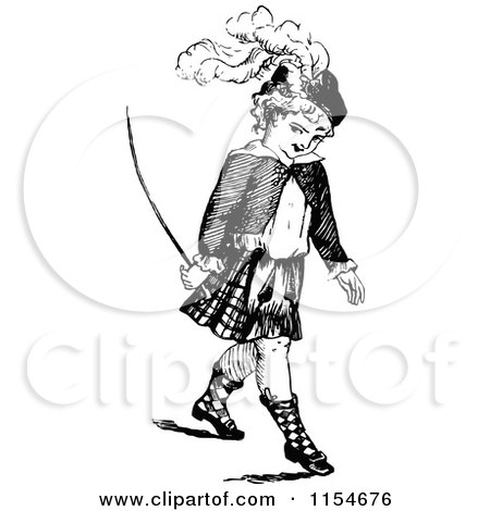 Clipart of a Retro Vintage Black and White Scottish Boy - Royalty Free Vector Clipart by Prawny Vintage