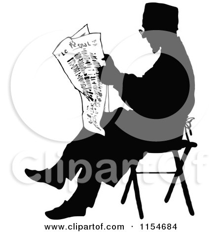 Clipart of a Retro Vintage Silhouetted Man Reading the News - Royalty Free Vector Clipart by Prawny Vintage