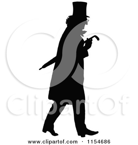 Clipart of a Retro Vintage Silhouette Man with an Umbrella - Royalty Free Vector Clipart by Prawny Vintage