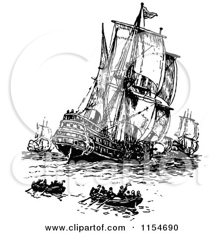 Clipart of Retro Vintage Black and White Ships and Boats - Royalty Free Vector Clipart by Prawny Vintage
