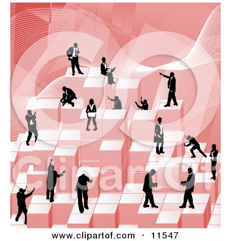 Businessmen Working Together as a Team to Stack Red Building Blocks of Success Clipart Illustration by AtStockIllustration
