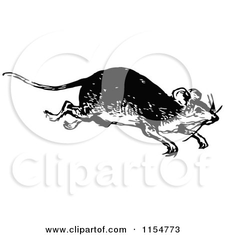 Clipart of a Retro Vintage Black and White Running Mouse - Royalty Free Vector Clipart by Prawny Vintage