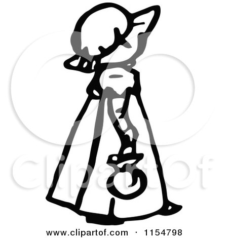 Clipart of a Retro Vintage Black and White Girl in a Bonnet - Royalty Free Vector Clipart by Prawny Vintage