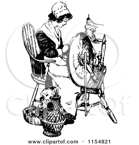 Clipart of a Retro Vintage Black and White Woman Working a Spindle - Royalty Free Vector Clipart by Prawny Vintage