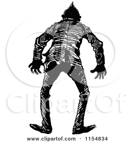 Clipart of a Retro Vintage Black and White Rear View of a Creepy Man - Royalty Free Vector Clipart by Prawny Vintage
