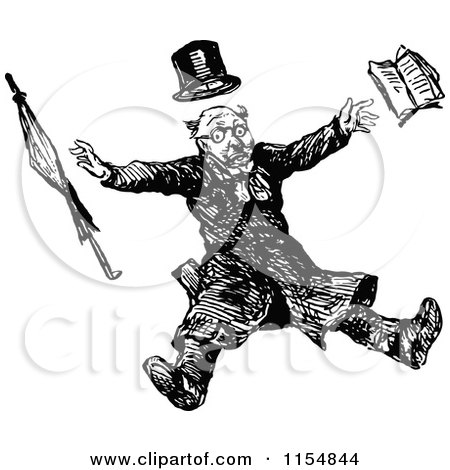 Clipart of a Retro Vintage Black and White Man Being Knocked Back - Royalty Free Vector Clipart by Prawny Vintage