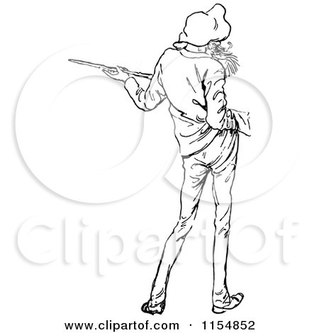 Clipart of a Retro Vintage Black and White Rear View of a Man with a Cane - Royalty Free Vector Clipart by Prawny Vintage
