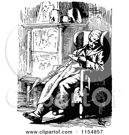 Clipart of a Retro Vintage Black and White Man Sleeping in a Chair - Royalty Free Vector Clipart by Prawny Vintage