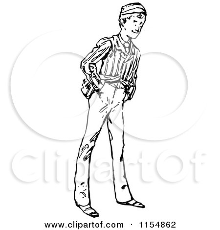 Clipart of a Retro Vintage Black and White Happy Young Man - Royalty Free Vector Clipart by Prawny Vintage