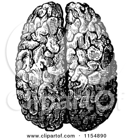 Clipart of a Retro Vintage Black and White Human Brain - Royalty Free Vector Clipart by Prawny Vintage