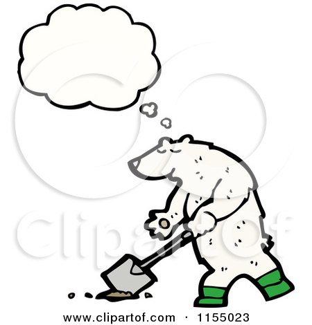 Cartoon of a Thinking Polar Bear Digging - Royalty Free Vector Illustration by lineartestpilot