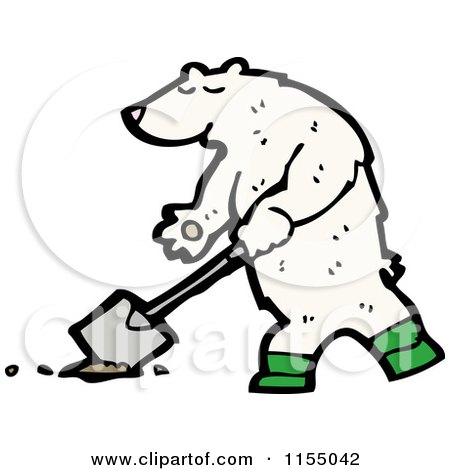 Cartoon of a Polar Bear Digging - Royalty Free Vector Illustration by lineartestpilot