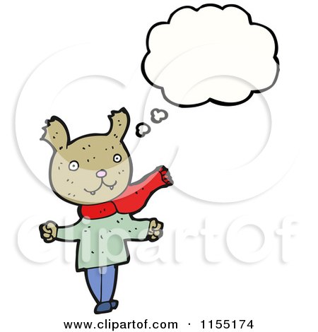 Cartoon of a Thinking Bear in a Scarf - Royalty Free Vector Illustration by lineartestpilot