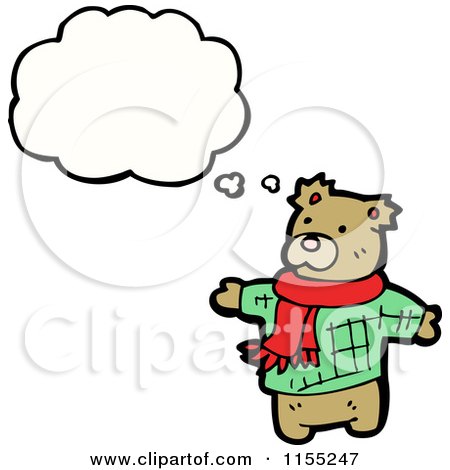 Cartoon of a Thinking Bear in a Scarf - Royalty Free Vector Illustration by lineartestpilot